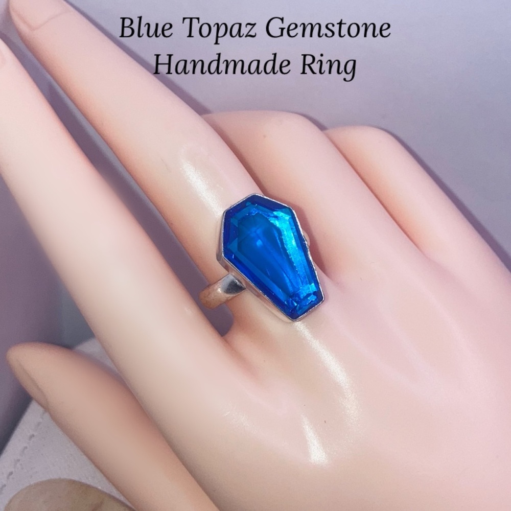 Coffin Cut Blue Topaz Gemstone Handmade Ring